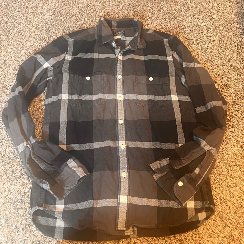 J. Crew Slim Flannel Shirt Plaid Button Up Long‎ Sleeve Gray Black Mens M
